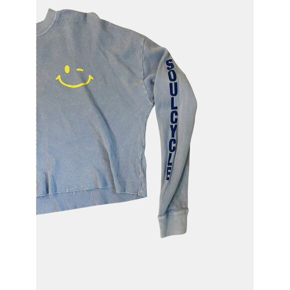 Soul SoulCycle Shirt Size M Blue Spelllout Logo Waffle Weave Crop Top Smiley - Picture 4 of 8